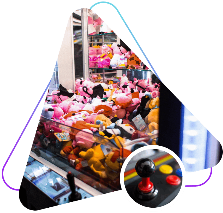 A picture of a machine with many stuffed animals.