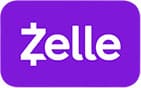 A purple sign with the word zelle written in white.