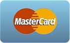 A mastercard logo is shown on top of a blue background.