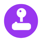 A purple and white icon with a key in the middle.