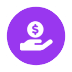 A purple circle with a hand holding a coin