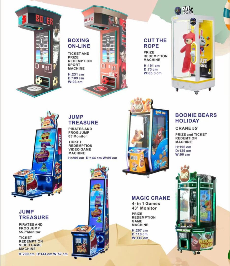 A page of different types of arcade machines.