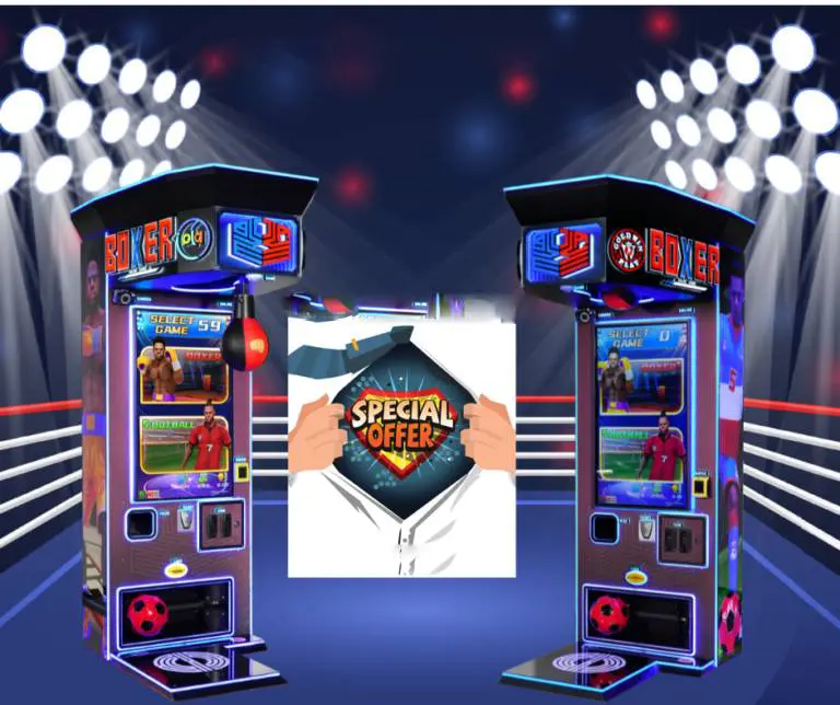 AEI-2-For-9750-ea-768x644 (1) Boxing arcade machines with special offer sign.